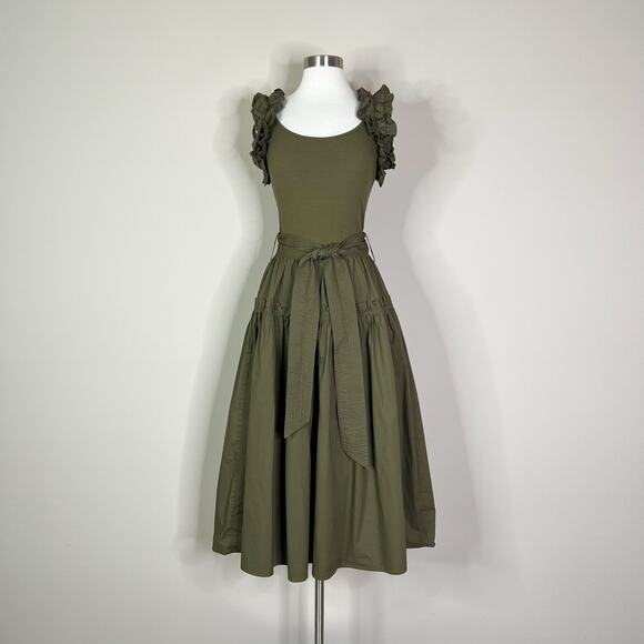 Karina Grimaldi | Rafaela Green Solid Ruffle Ribbed Revolve Tank Midi Dress XS - Picture 3 of 14